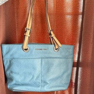 Michael Kors Sky Blue Tote with Tan Straps